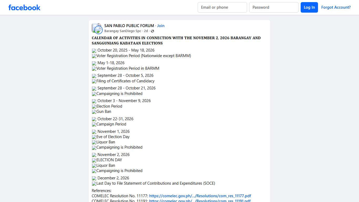 SAN PABLO PUBLIC FORUM 𝐂𝐀𝐋𝐄𝐍𝐃𝐀𝐑 𝐎𝐅 𝐀𝐂𝐓𝐈𝐕𝐈𝐓𝐈𝐄𝐒 𝐈𝐍 𝐂𝐎𝐍𝐍𝐄𝐂𝐓𝐈𝐎𝐍 𝐖𝐈𝐓𝐇 ... Facebook