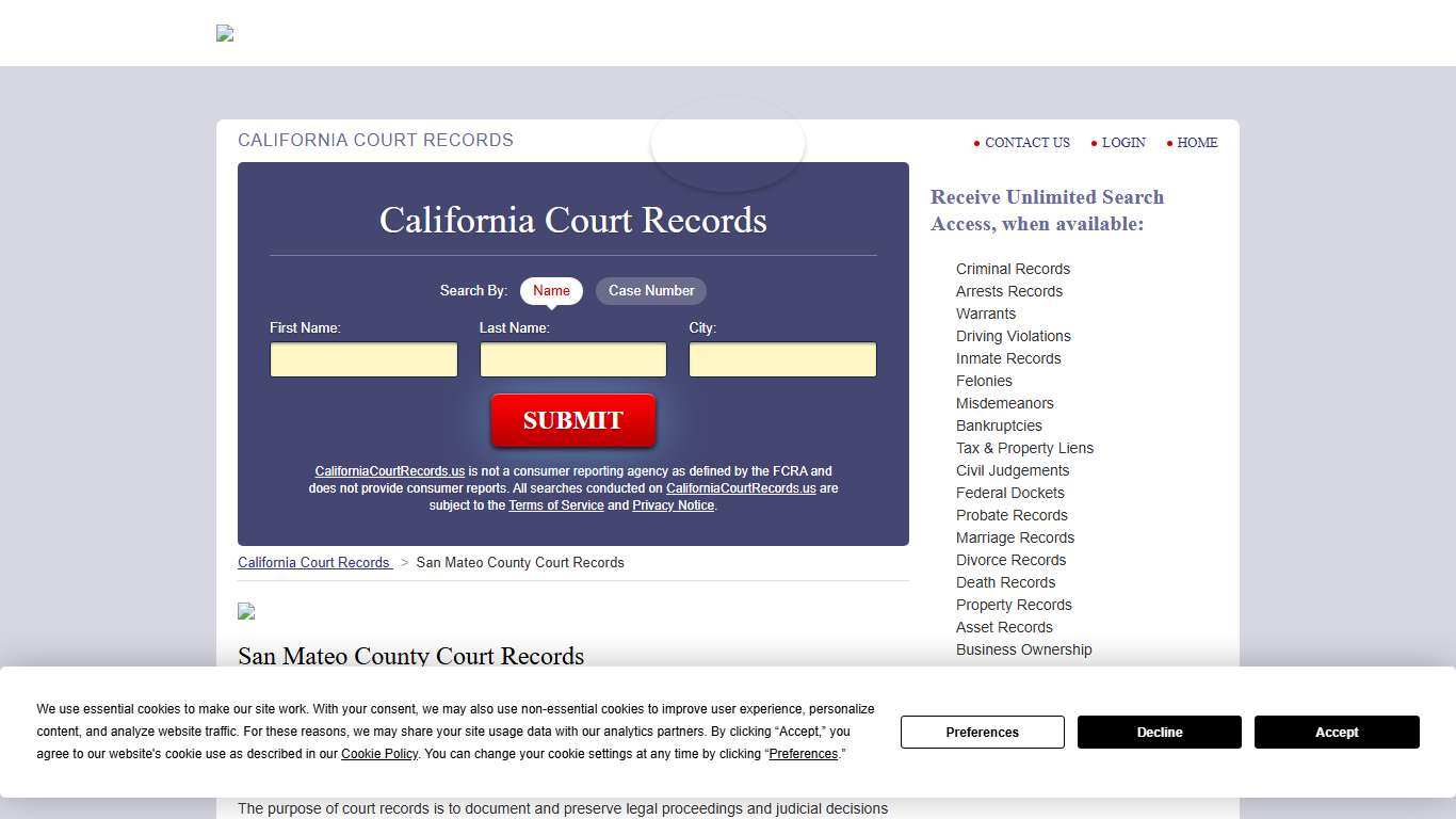 San Mateo County Court Records CaliforniaCourtRecords.us